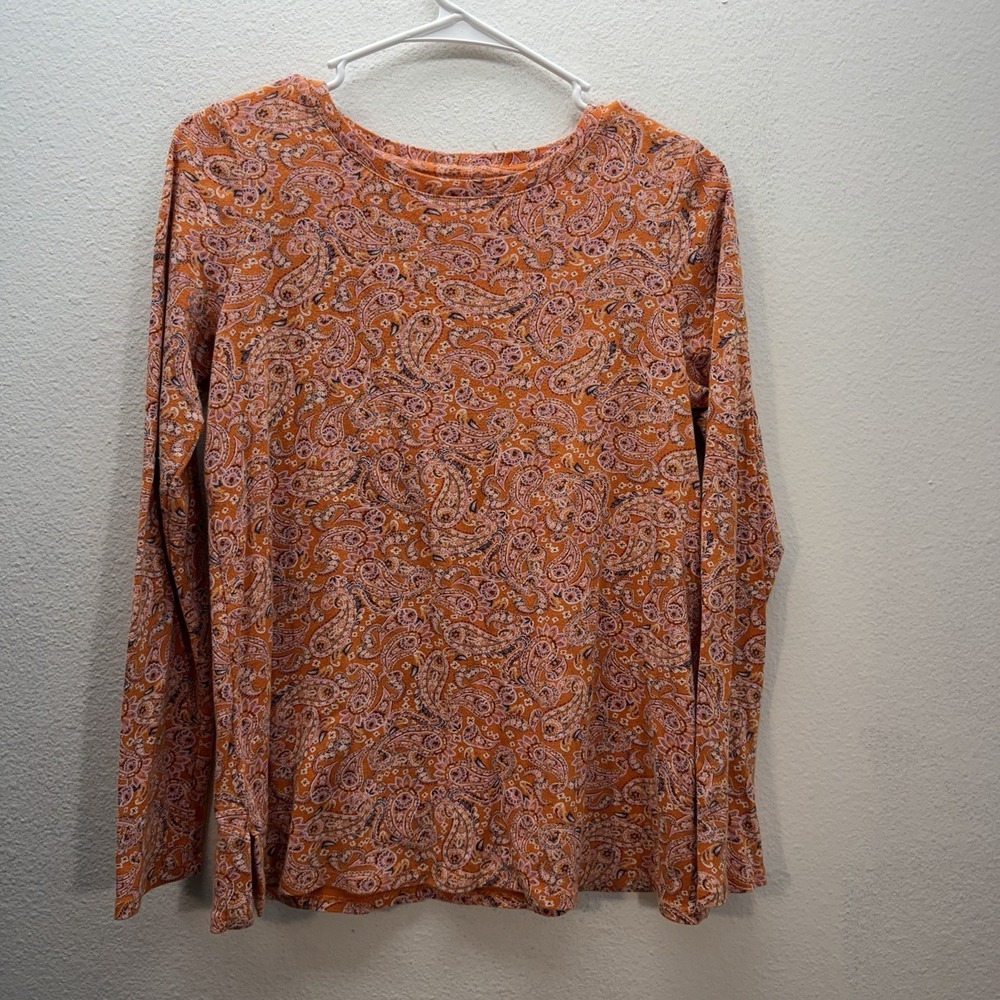 J.‎ Jill Long Sleeve Pima Crewneck Tee 100% Pima Cotton Paisley Orange Boho